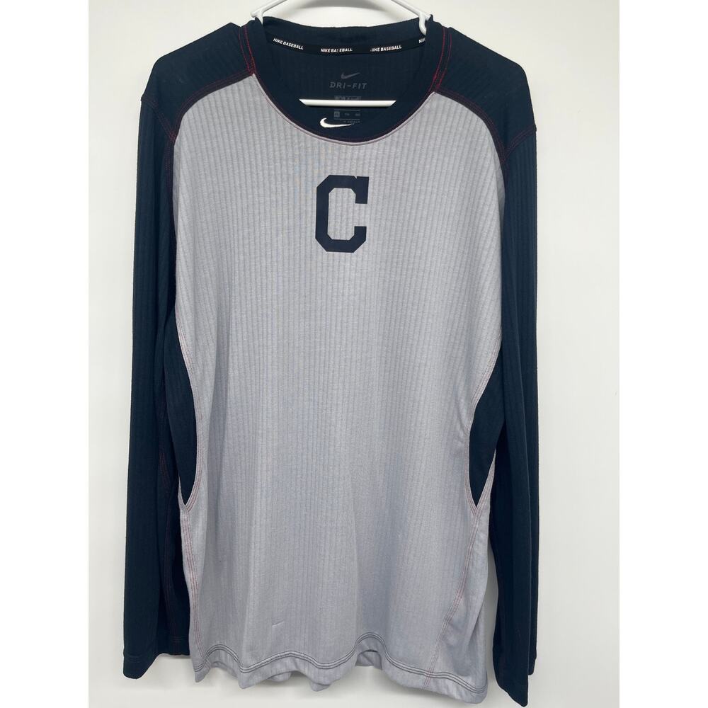 Nike MLB Cleveland Guardians Men's Gray/Navy Long Sleeve T-Shirt Size XXL